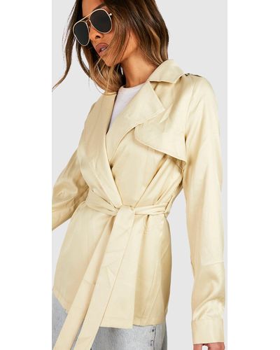 Boohoo Short Belted Trench Coat - Natural