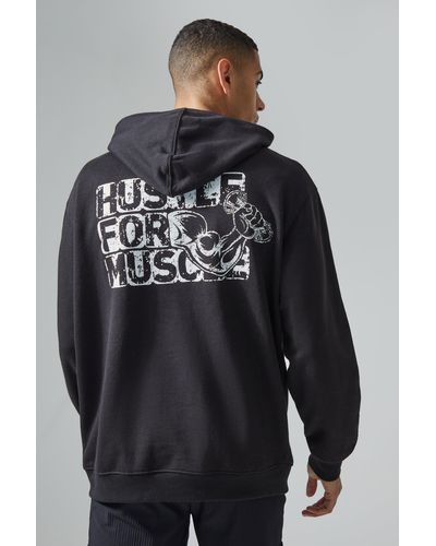 BoohooMAN Man Active Oversized Hustle For Muscle Hoodie - Gray