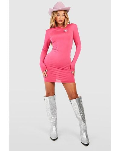 Boohoo Shoulder Pad Disco Slinky Mini Dress - Pink