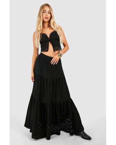 Boohoo Broderie Tiered Maxi Skirt - Black