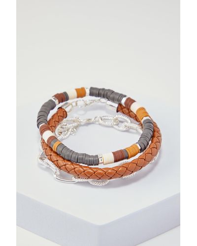 Boohoo Pu Rope And Chain Bracelet Set - Brown