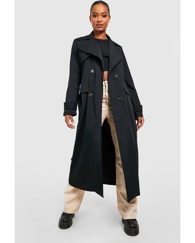 Boohoo Tall Oversized Belted Trench Coat - Blue
