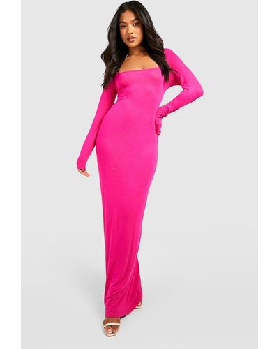 Boohoo Petite Square Neck Long Sleeve Maxi Dress - Pink