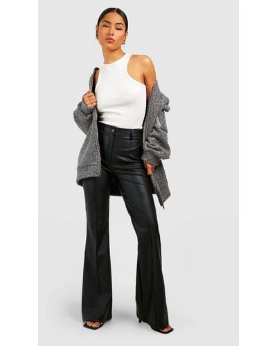 Boohoo Croc Faux Leather High Waisted Flared Pants in Black