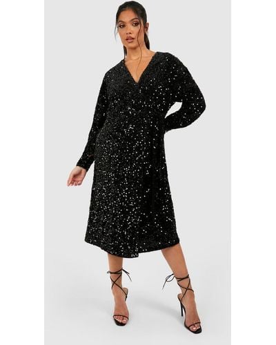 Boohoo Maternity Velvet Sequin Wrap Midi Dress - Black