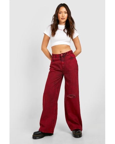 Boohoo Red Washed Wide Leg Jean - Rojo