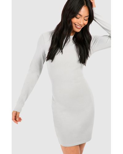 Boohoo Premium Super Soft Long Sleeve Bodycon Mini Dress - White