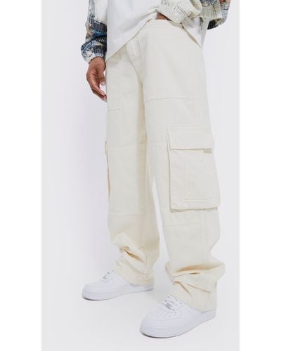 BoohooMAN Baggy Fit Cargo Jeans - White