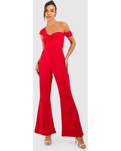 Boohoo Twist Front Flare Jumpsuit - Red