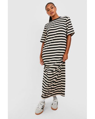 Boohoo Oversized Striped T-shirt Maxi Dress - White