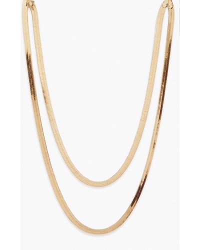 Boohoo Gold Flat Snake Chain Necklace - White