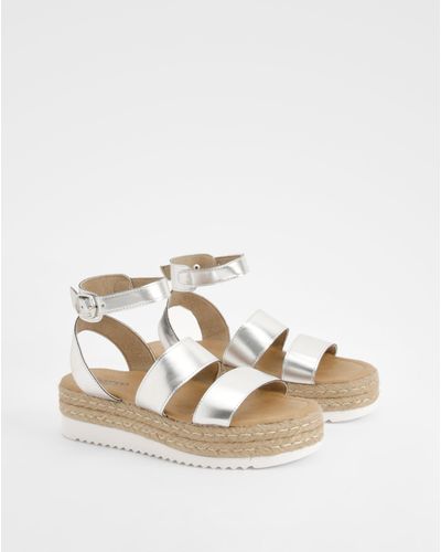 Boohoo Wide Fit Double Strap Flatforms - Gris