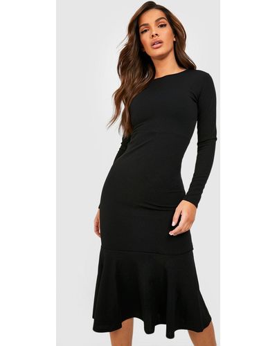 Boohoo Fishtail Long Sleeve Midaxi Dress - Black