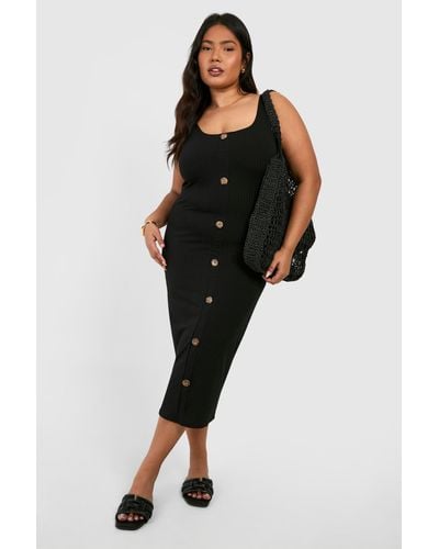 Boohoo Plus Horn Button Midi Dress And Duster Co-ord - Black
