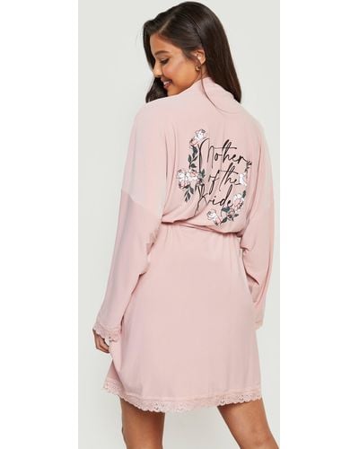 Boohoo Mother Of The Bride Floral Lace Trim Robe - Pink