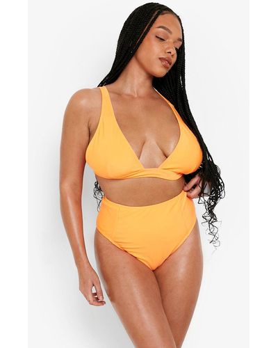 Boohoo Plus Neon Essentials Plunge Bikini Top - Orange