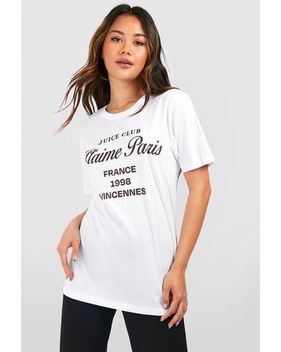Boohoo J'Taime Paris Slogan Oversized T-Shirt - Blanco