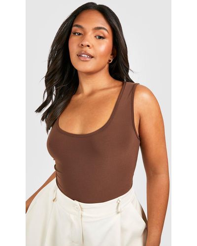 Boohoo Plus Wide Strapy Slinky One Piece - Brown