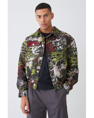 BoohooMAN Patterned Satin Collared Bomber - Gray