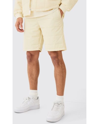 BoohooMAN Square Quilted Toggle Waist Shorts - Natural