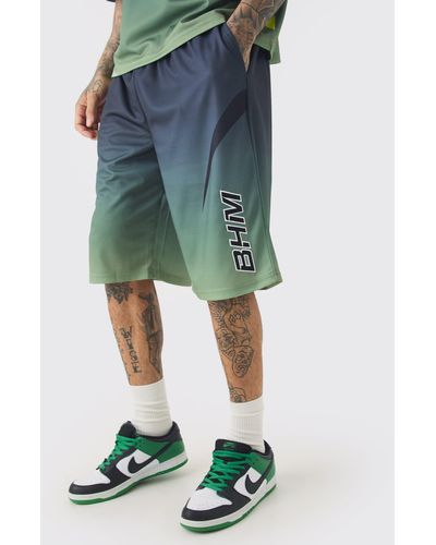 Boohoo Tall Mesh Basketball Applique Ombre Long Shorts - Green