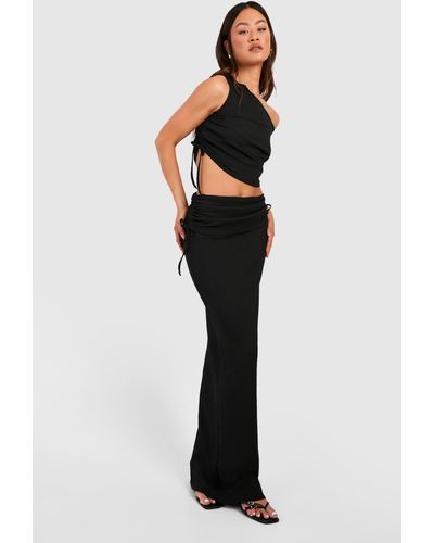 Boohoo Tall Crinkle Asymmetric Top & Midaxi Skirt Co-ord - Black