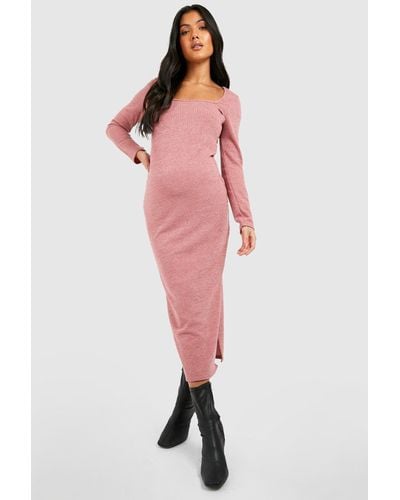 Boohoo Maternity Square Neck Soft Knit Sweater Dress - Red