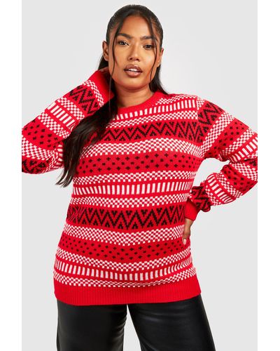 Boohoo Plus Fairisle Christmas Sweater - Red