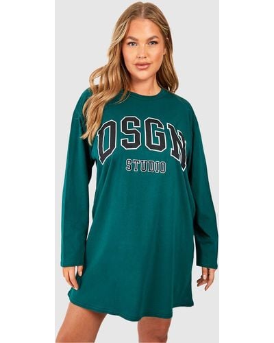 Boohoo Plus Dsgn Studio Long Sleeve T-shirt Dress - Green