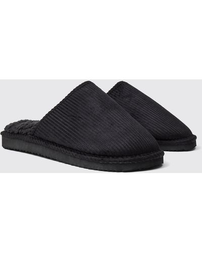 BoohooMAN Cord Backless Slippers - Black