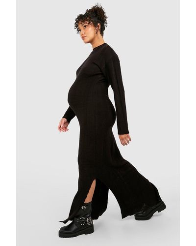 Boohoo Maternity Wide Rib Knitted Maxi Dress - Black