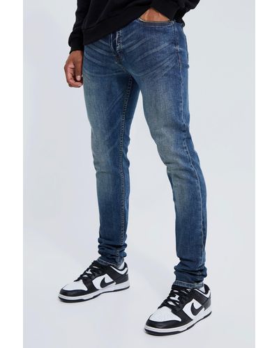BoohooMAN Skinny Stretch Stacked Jeans - Blue