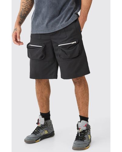 BoohooMAN Elasticated Waist Nylon Cargo Shorts - Black