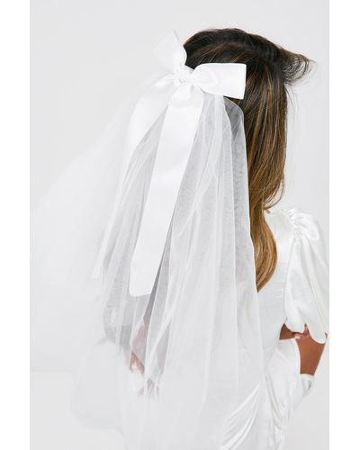 Boohoo Bow Bridal Veil Headband - White