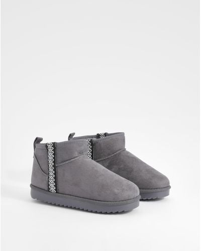 Boohoo Embroidered Detail Ultra Mini Cozy Boots - Grey