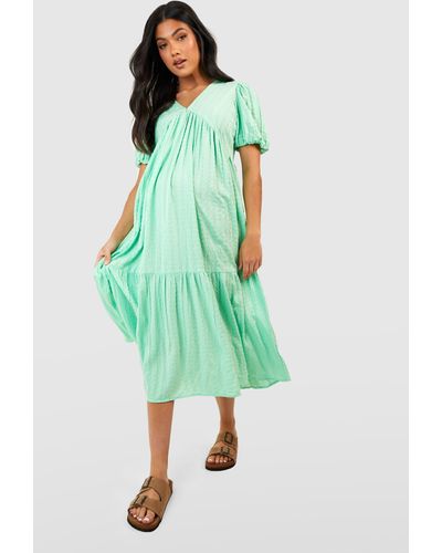 Boohoo Maternity Textured Tiered Maxi Dress - Green