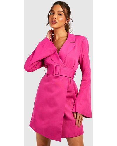 Boohoo Split Sleeve Belted Blazer Dress - Pink