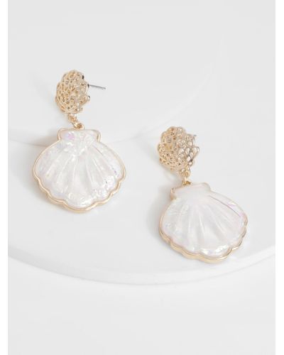 Boohoo Pearlised Sea Shell Statement Earrings - White