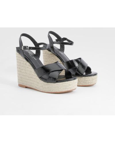 Boohoo Wide Fit Crossover High Wedges - Black