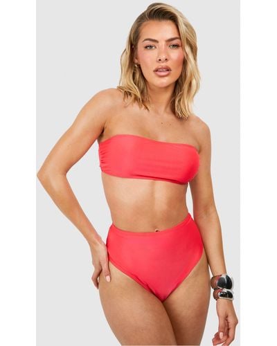 Boohoo Bandeau High Waist Bikini Set - Red