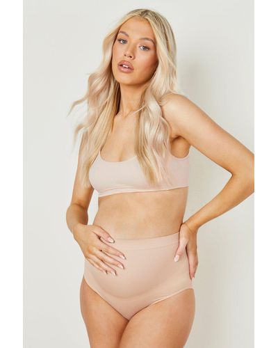 Boohoo Maternity Seamless Bump Support Brief in Brown
