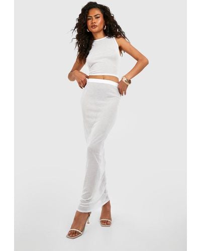 Boohoo Sheer Fine Gauge Crop Top And Maxi Skirt Set - White