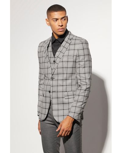 Boohoo Skinny Single Breasted Check Suit Jacket - Gray