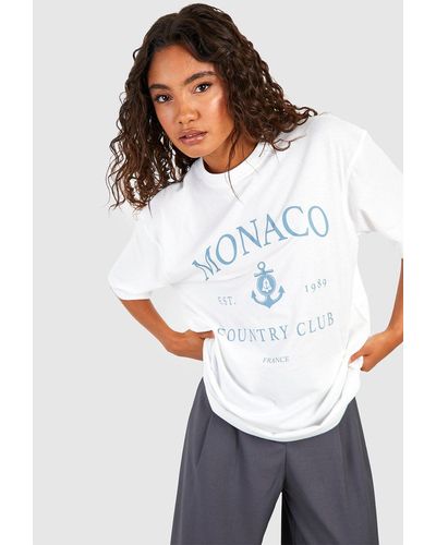 Boohoo Tall Monaco Slogan T-shirt - White