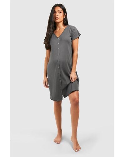 Boohoo Maternity Ribbed Button Down Nightie - Gray