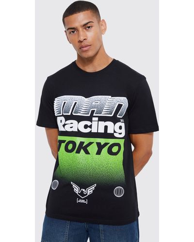 BoohooMAN T-Shirt mit Tokyo Moto Racing Print - Grün