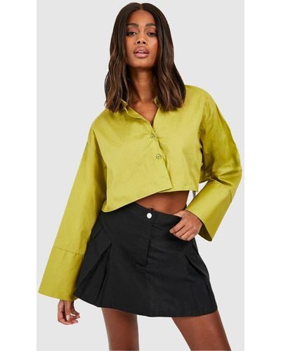 Boohoo Cropped Wide Sleeve Shirt - Yellow