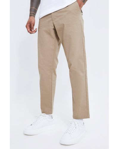 BoohooMAN Fixed Waist Slim Fit Cropped Chino Pants - Natural