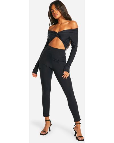 Boohoo Cut Out Long Sleeve Disco Fitted Jumpsuit - Blue
