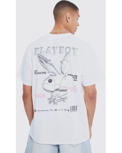 Boohoo Oversize T-Shirt mit lizenziertem Playboy-Print - Weiß